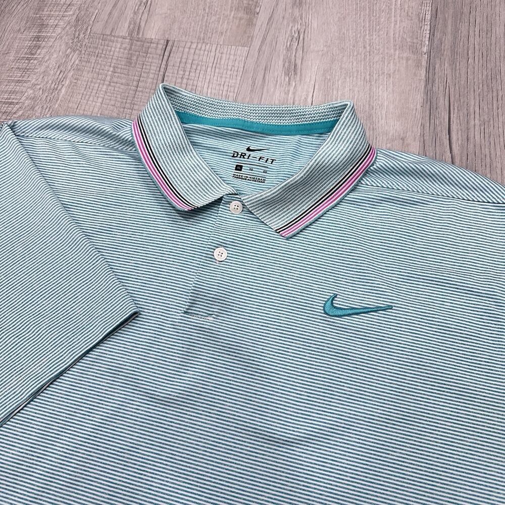 Nike Dri-Fit Golf Polo Men's XL Cabana Blue Striped Vapor Control Performance